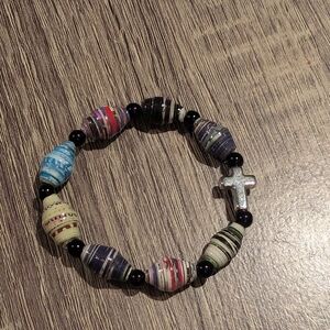 Colorful Beaded Bracelet with Cross Charm